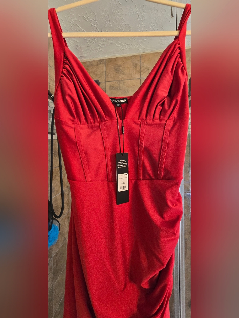 Fashion Nova Red Sleeveless Ruched Midi Dress-NEVER WORN